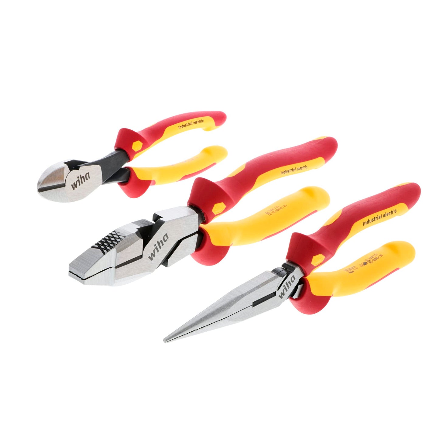 Wiha 32968 3 Piece Insulated Industrial Grip Pliers and Cutters Set, Red