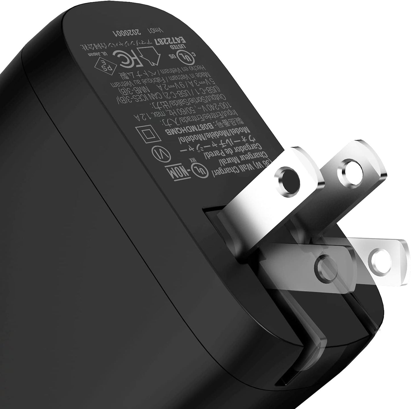 Amazon Basics 36W 15/14/13/12/11/X, 2.34 2.21 1.09 inches, Dual Port USB-C Wall Charger with Power Delivery, Foldable