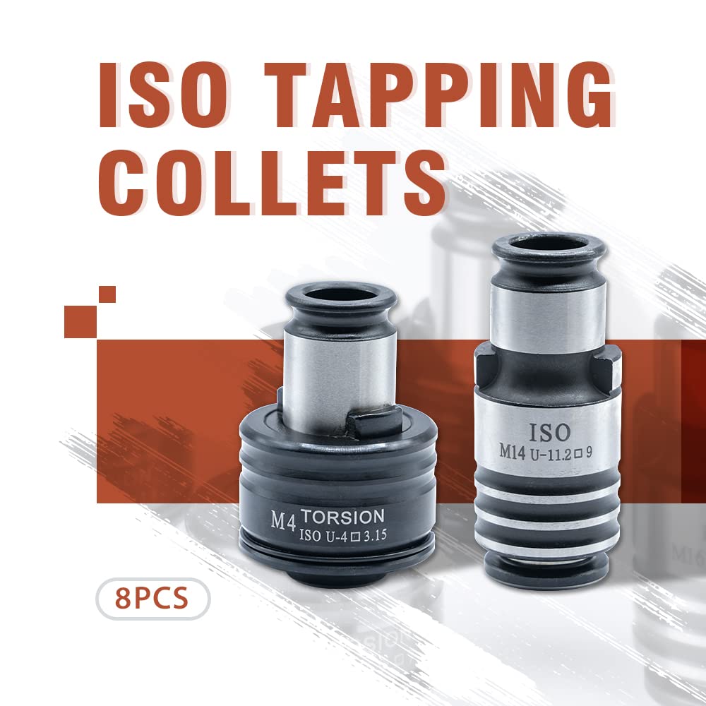 ZAC GT12 ISO Tapping Collets, 8PCS Torque Collets M3, M4, M5, M6/M8, M10, M12, M14, M16 Apply for M16R Tapping Machine
