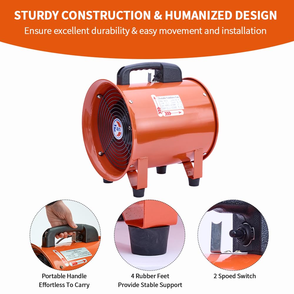 12Inch Utility Blower Fan with 16ft Flexible Duct Hose, 3900 m3/h High Velocity Portable Industrial Exhaust Fanial Extractor for Basements,Workshops,Warehouses,Confined Spaces (12IN Fan+16FT Hose)
