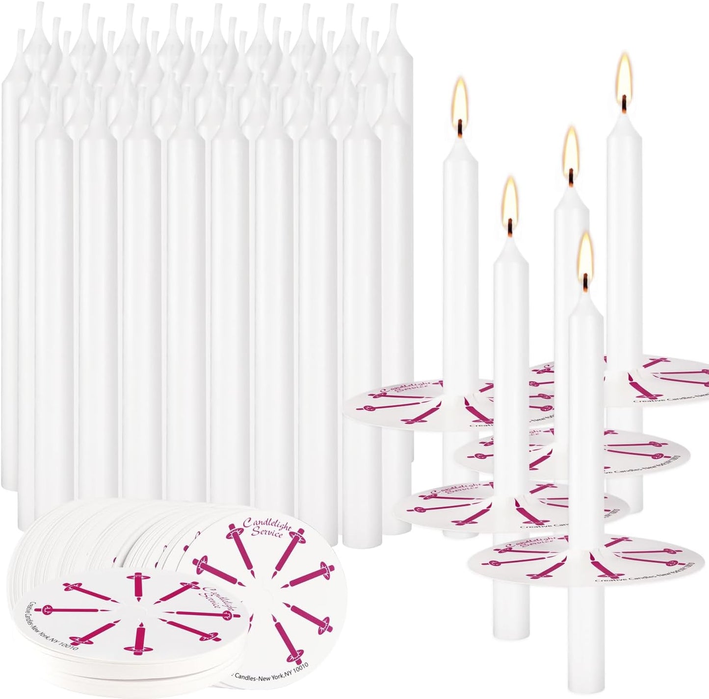 Skiennix Unscented White Church Candles - 150 Packs with Drip Protectors for Vigil Services