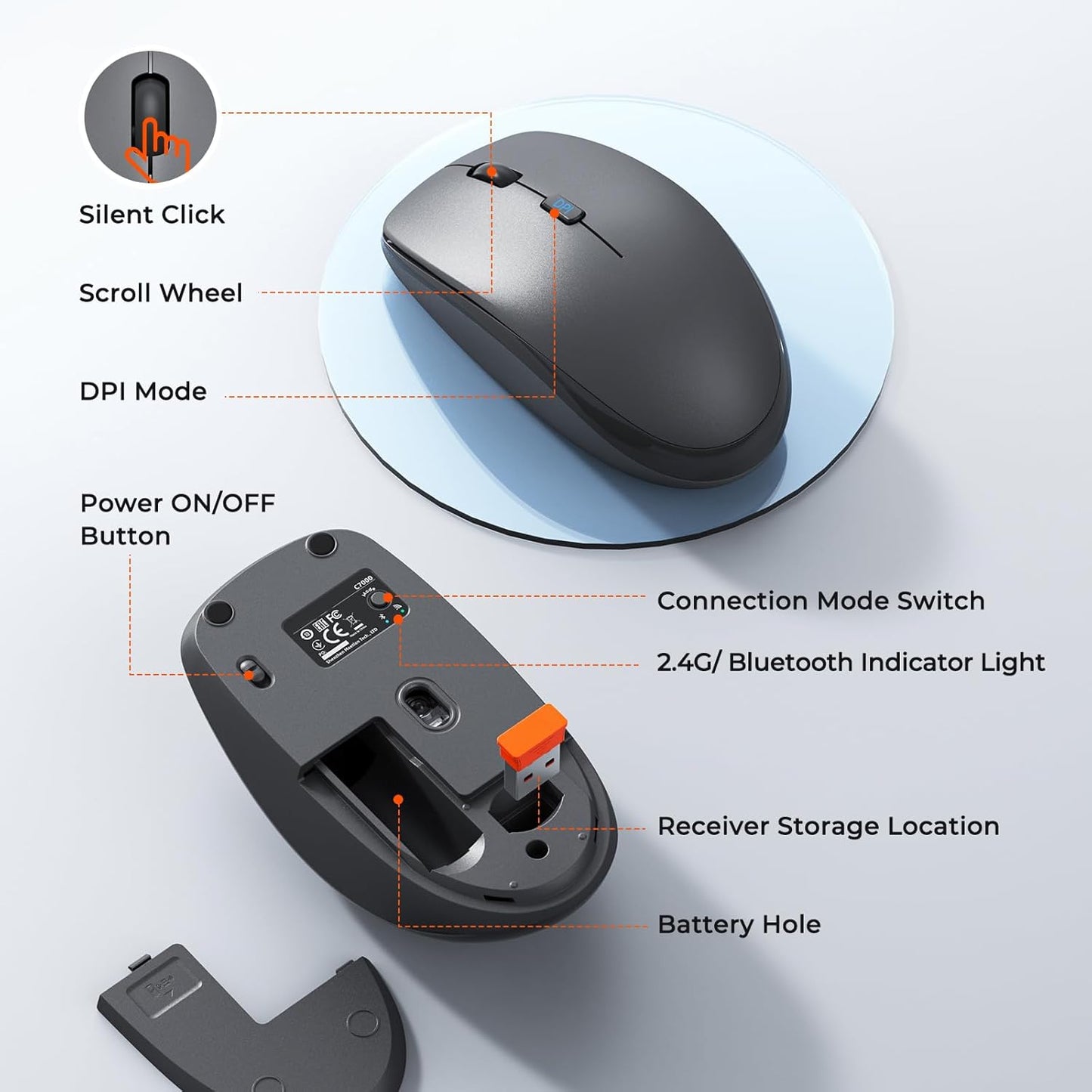 Meetion Gamer 2.4G/Bluetooth 3800 Set Wireless Keyboard and Mouse Combo, Silent Full-Size Cordless Keyboard Mouse