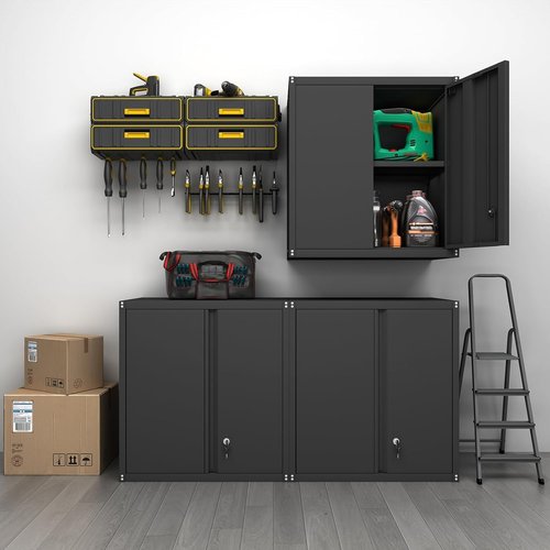 GREATMEET Locking Metal Wall Cabinet - Durable Steel Floating Storage with Adjustable Shelf | Garage Utility Solution