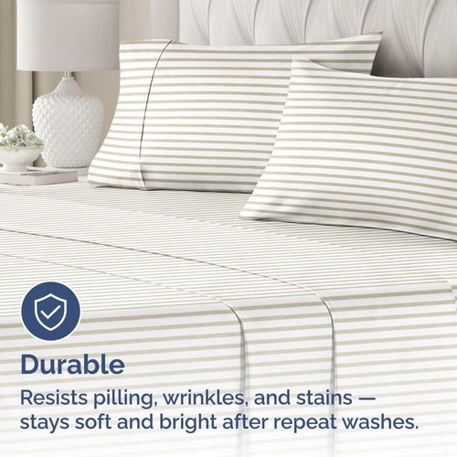 King Standard Pillow Cases - Soft Hotel Quality Covers for Comfy Bedding | Set of 4 Beige Stripes