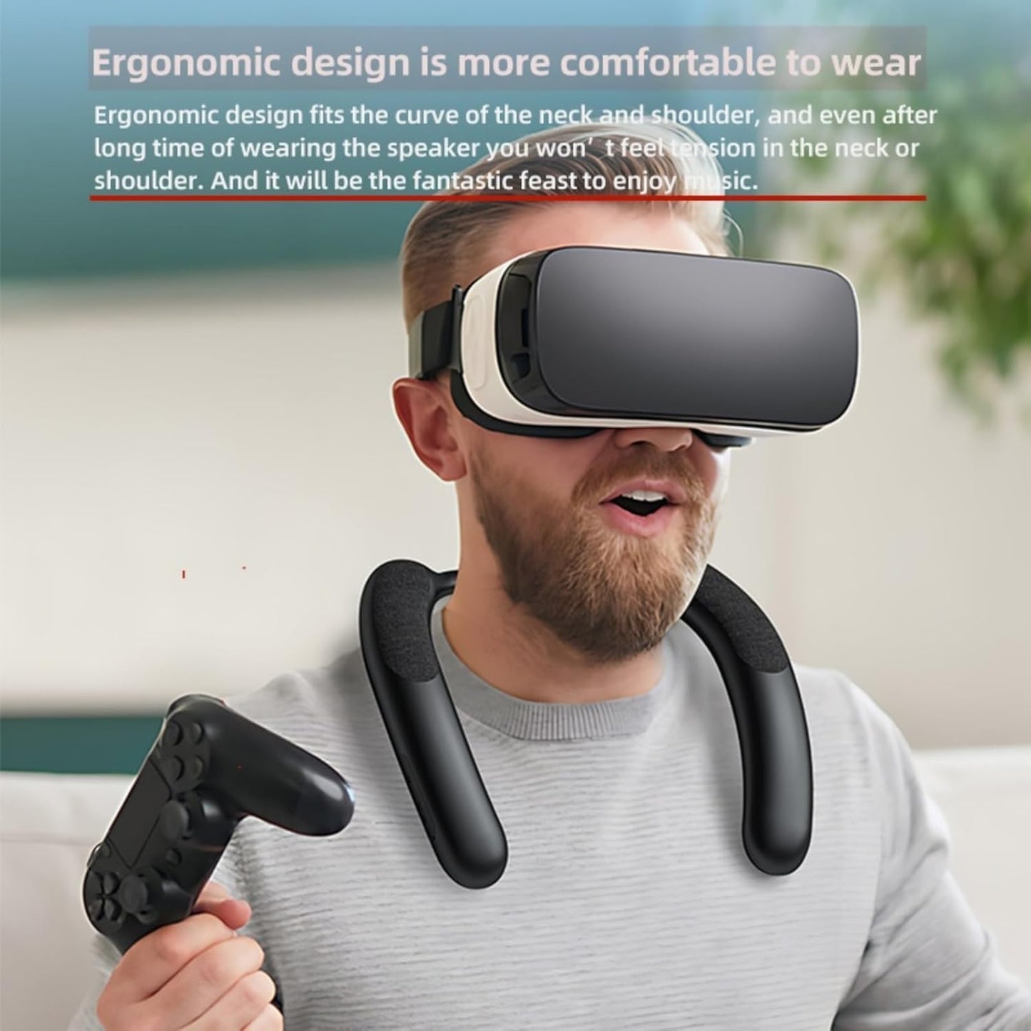 VANPEUSO 5.3 3D 5 oz, Neck Speakers, Bluetooth Neckband Speakers, Stereo Surround Sound, Built-in Mic, Black