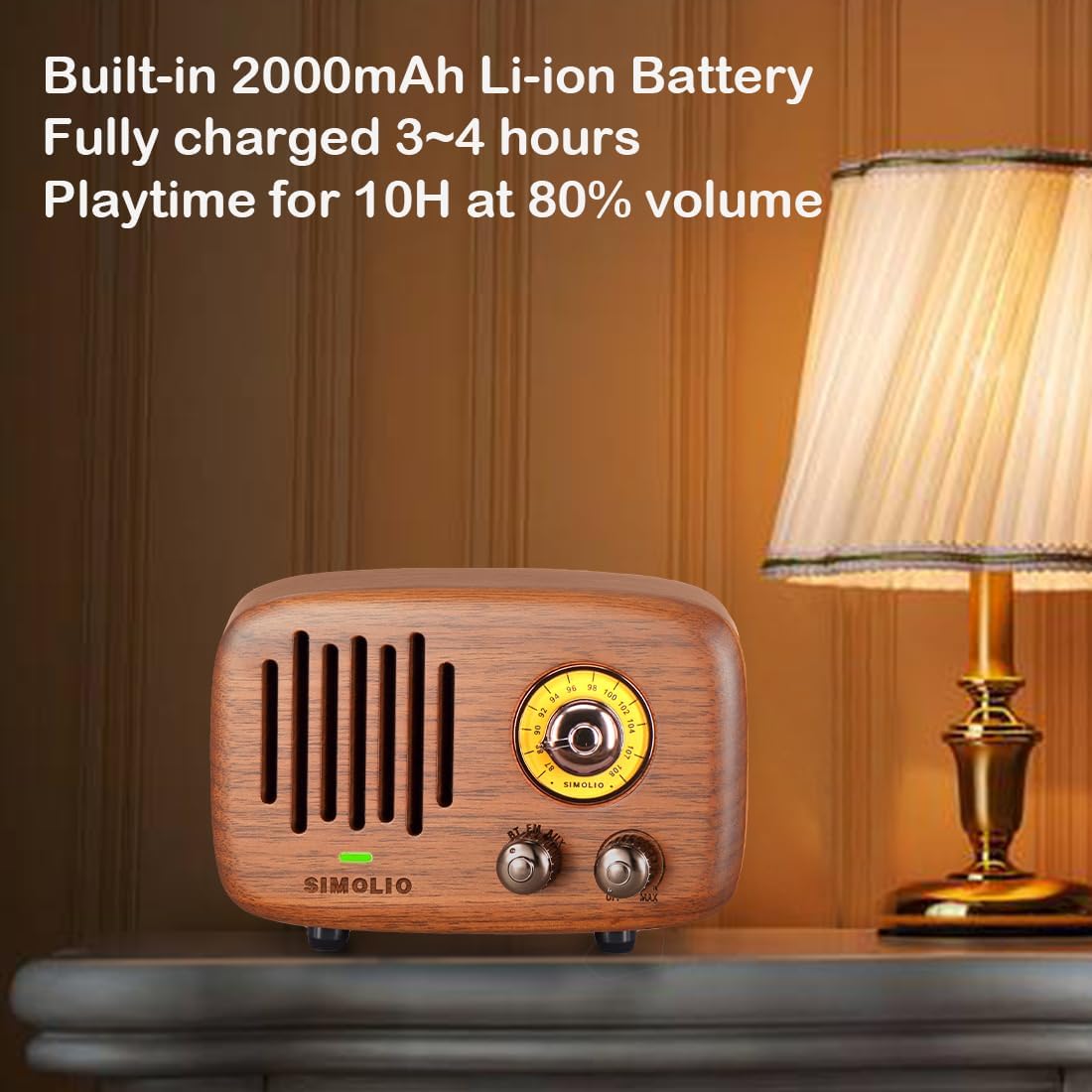 SIMOLIO Retro Bluetooth Speakers with Loud HD Sound, Nature Black Walnut Vintage Style Wooden Speaker with FM Radio