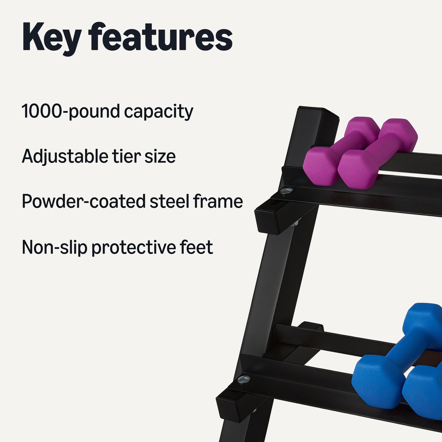 Amazon Basics 3-Tier Adjustable Dumbbell Weight Rack, Sturdy Steel Stand Only, Black