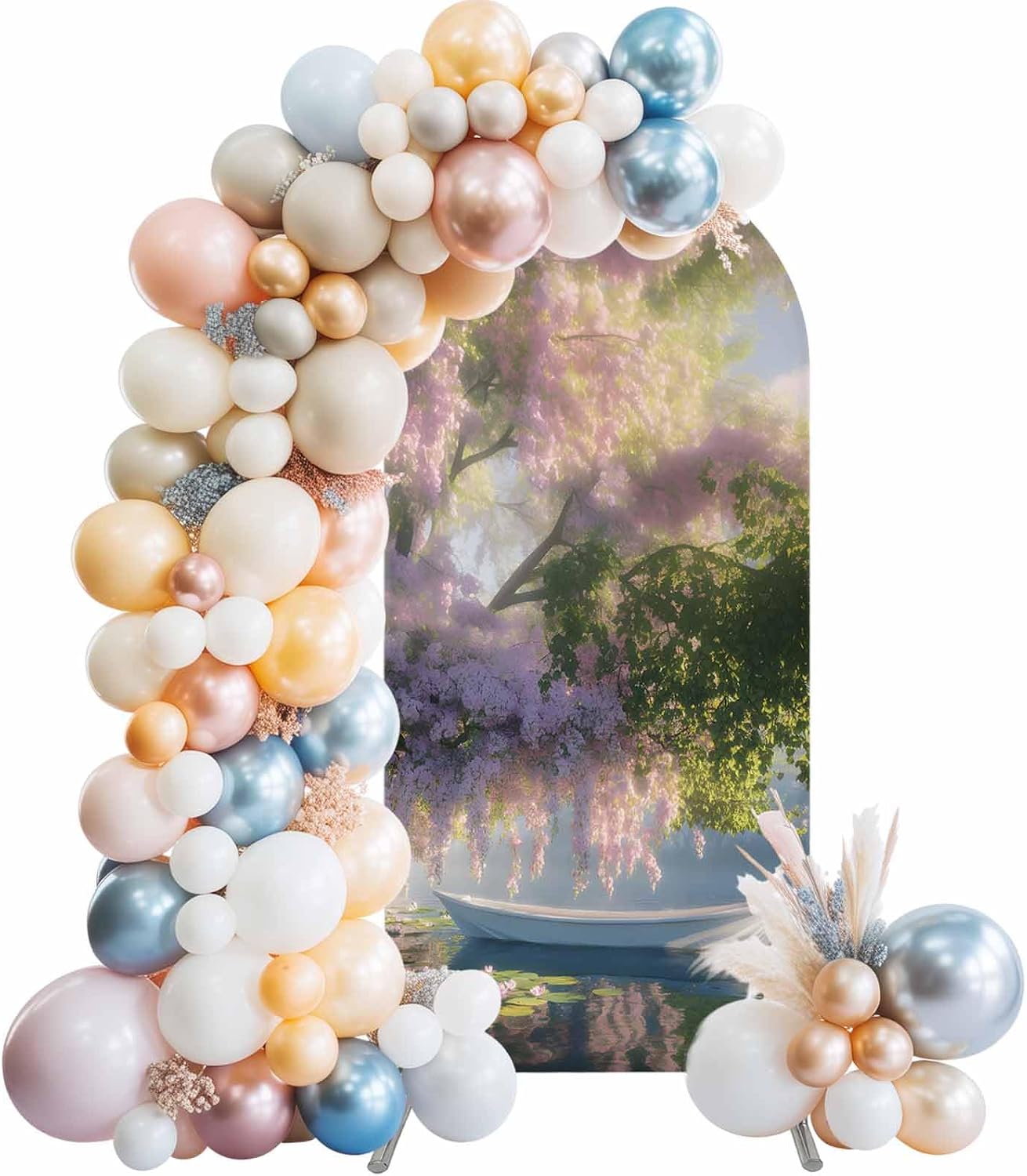 Jnbasdffb 7.2 Forest Flowers Wedding Arch Cover,Stretchy Spandex Arch Backdrop Stand Covers FT,Pink Green Oil Painting