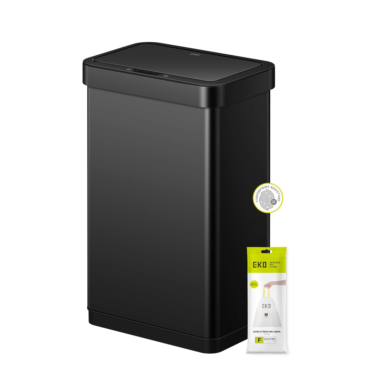 EKO EcoNova 13.2 Gallon/ 50L Automatic Sensor Kitchen Trash Can, Stainless Steel Touchless Garbage Bin with Soft-Close &Stay-Open Lid, Fingerprint-Resistant, Matte Black
