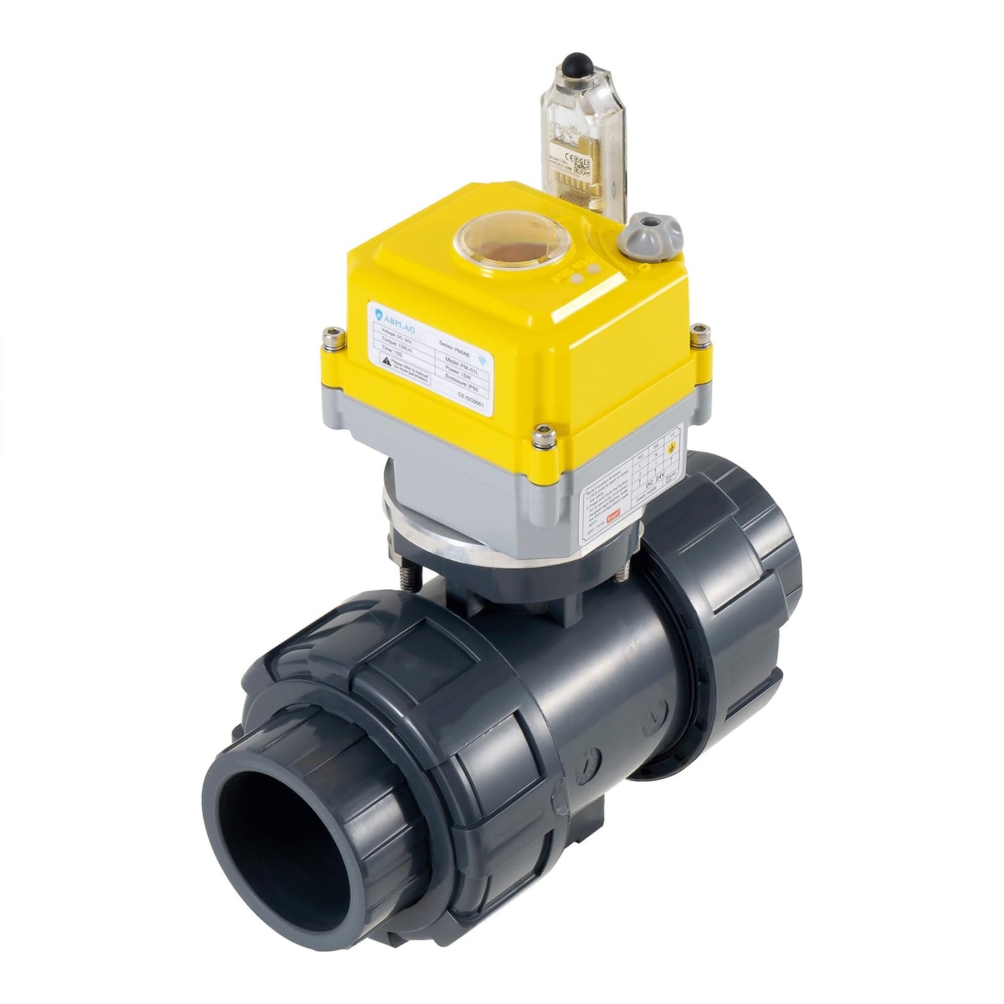 Smart electric valve, TUYA-WIFI-APP control, 1.5-inch PVC electric ball valve full bore, 2-wire automatic reset, normally closed, DC24V actuator/AC110V-230V power adapter, suitable for water systems