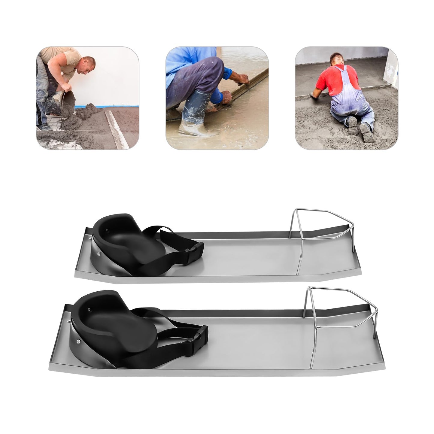 Concrete Knee Boards Slider Knee Boards 28'' x 8'' Kneeler Board Stainless Steel Kneedboards Concrete Sliders Pair Moving Sliders w/Concrete Knee Pads & Board Straps for Concrete Finishing