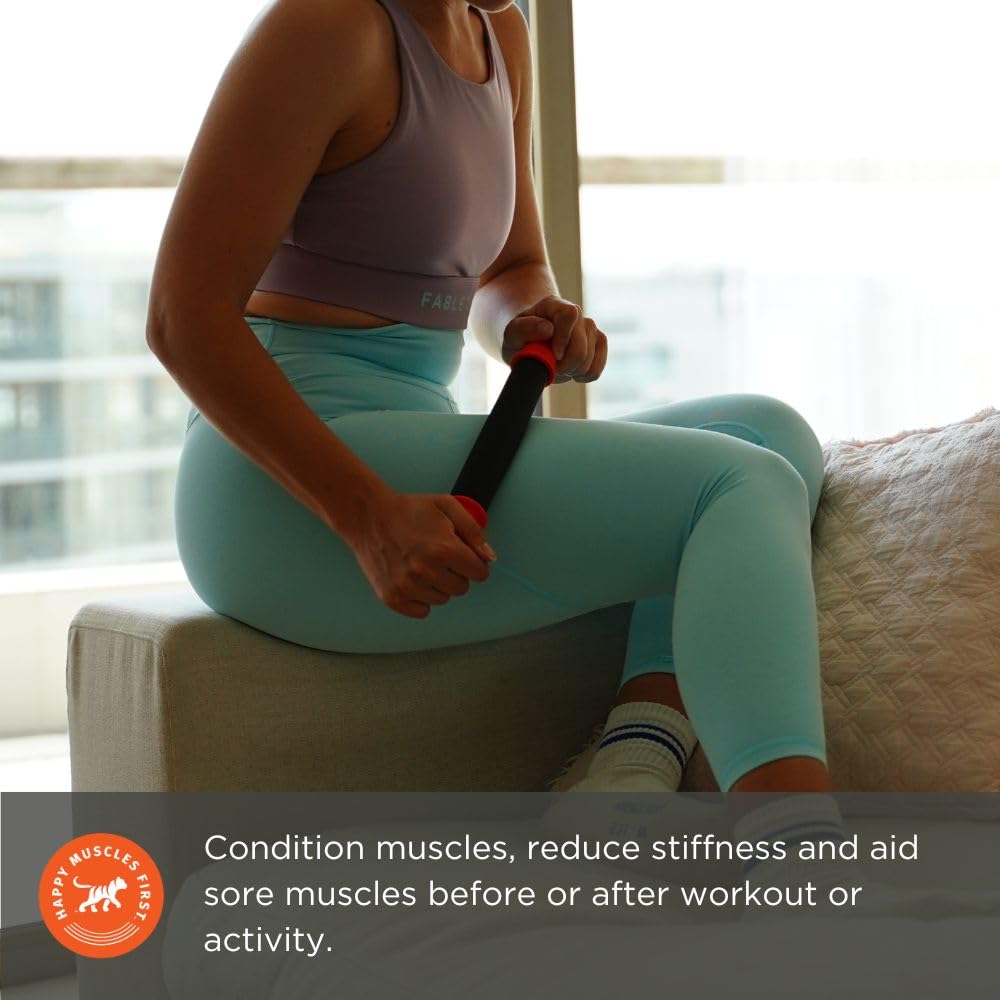 Tiger Tail 11in Massage Stick Portable Roller, Handheld, Deep Tissue Foam Roller for Legs, Neck, Calves, Thighs, Shins & Back, The Roadster 11, Made in USA, Orange Black