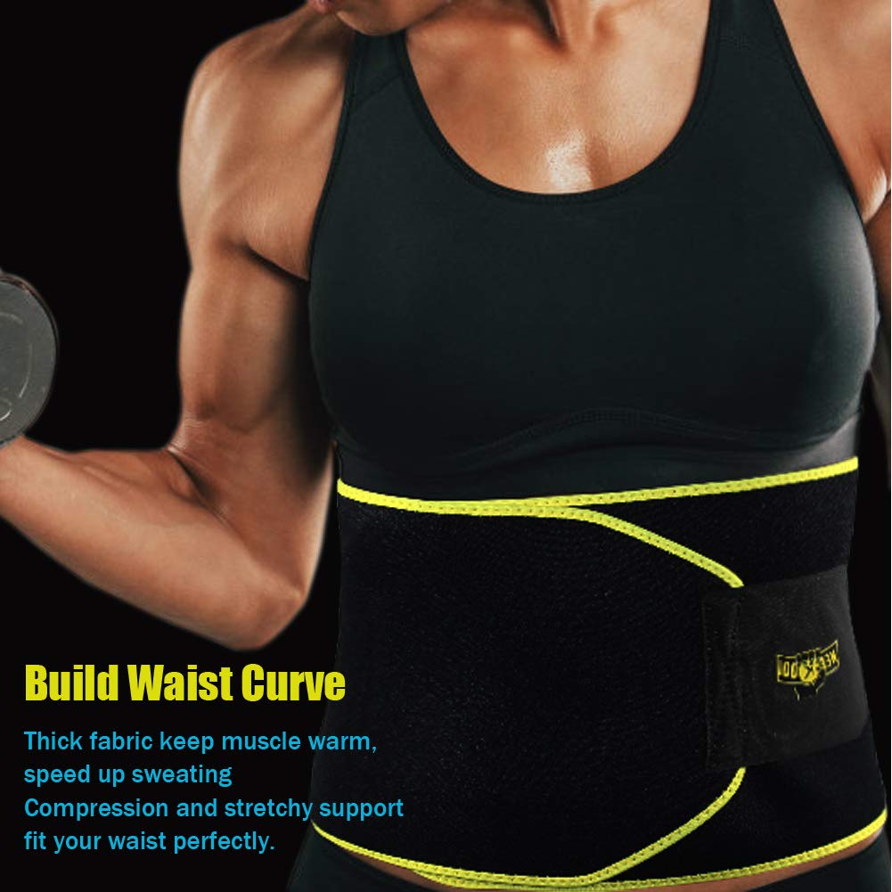 Heekooi Waist Trimmer Sweat Belt, Waist Trainer Support for Men Sweat Belt for Women Belly Wraps Yellow