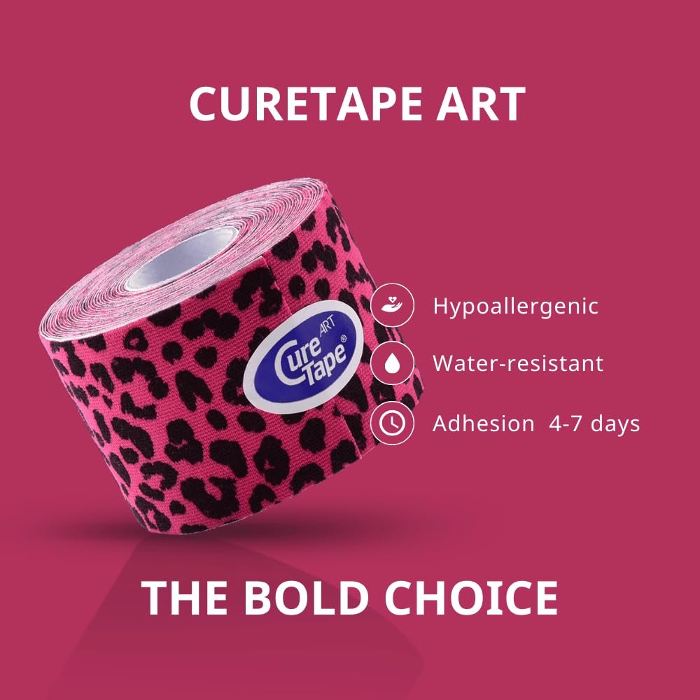 CureTape Art | Kinesiology Tape for Body Pain | Elastic Therapeutic | Waterproof Athletic | Long-Lasting Medical K (Leopard)