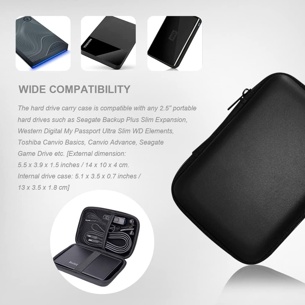 SYIDINZN 2.5 Hard Drive Carrying Case Storage Organizer Bag Multi-Purpose Universal Carry Pouch Compatible with Western