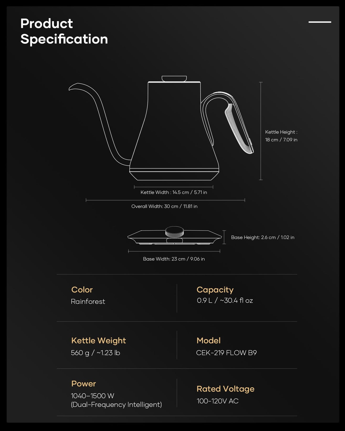 Cocinare Gooseneck Electric Kettle, ±1°F Precise Temperature Control, 1500W Fast Heating, Pour Over Coffee & Tea Kettle with Brew Timer & Keep Warm, Stainless Steel, 0.9L (Rainforest)