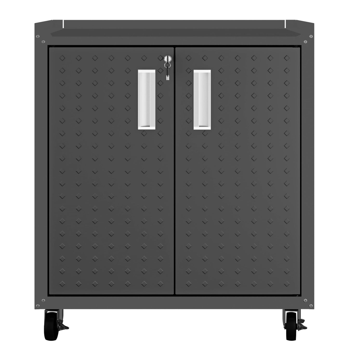 Manhattan Comfort Fortress Rolling Garage Storage Cabinet with 2 Adjustable Shelves, Lockable Metal Tool Compartment, Heavy-Duty Mobile Utility Organizer with Wheels, Charcoal Gray