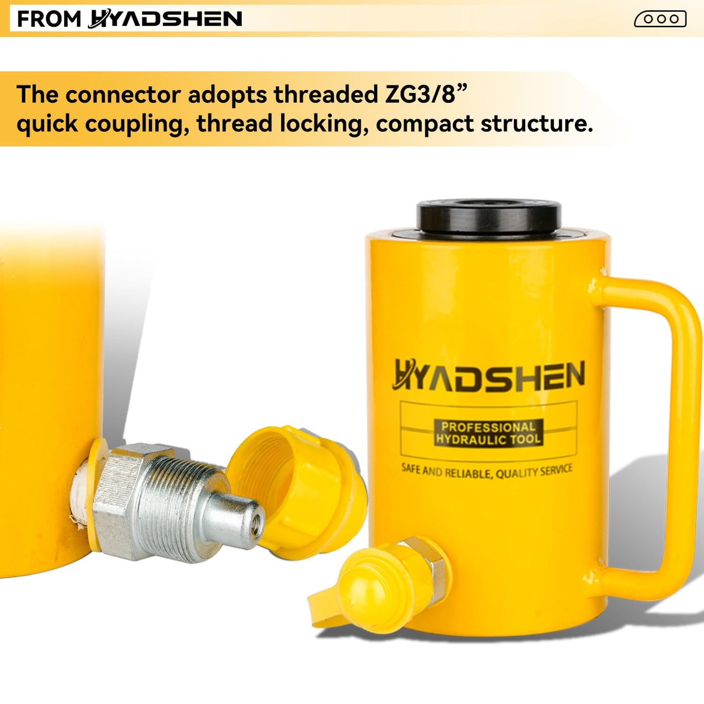 HYADSHEN 20T 4" Stroke Hydraulic Hollow Cylinder Jack - Industrial Hydraulic Lifting Cylinder for Machinery and Shipbuilding