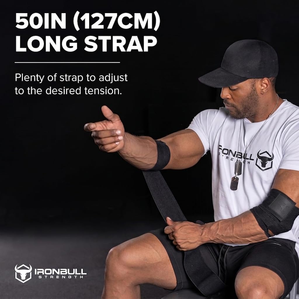 Elbow Wraps for Weightlifting (1 Pair) - 50" Elastic Elbow Braces for Weight Lifting - Elbow Support for Bench Press, Powerlifting, Fitness, & Gym Workout - Gym Elbow Straps Weightlifting - Elbow Compression Strap Brace (Black/Black)