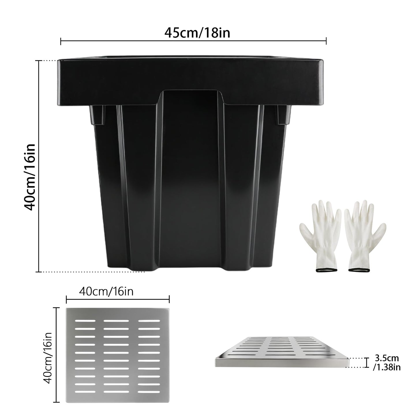 18x18x15 Inch Catch Basin with Stainless Steel Grate, Large Drainage Basin with Debris Basket, French Drain Basin Without Reserved Hole for Yard, Patio, Downspout, Commercial, Municipal Pipeline, Lawn