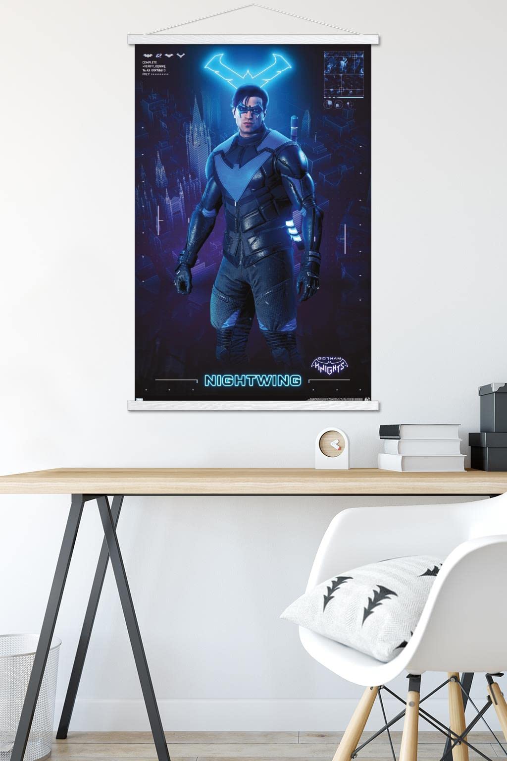 Trends International DC Comics Gotham Knights - Nightwing Wall Poster, 22.375" x 34", Premium Print and White Hanger Bundle