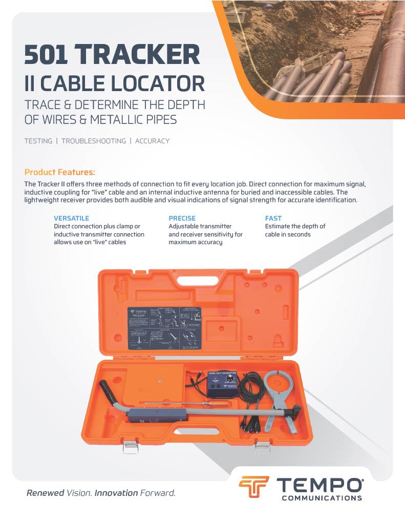 TEMPO Communications 501 Tracker II Underground Wire Locator, Buried Wire Locator, Underground Wire Tracer, Locate Wires 7 Ft Deep (2026 Model)