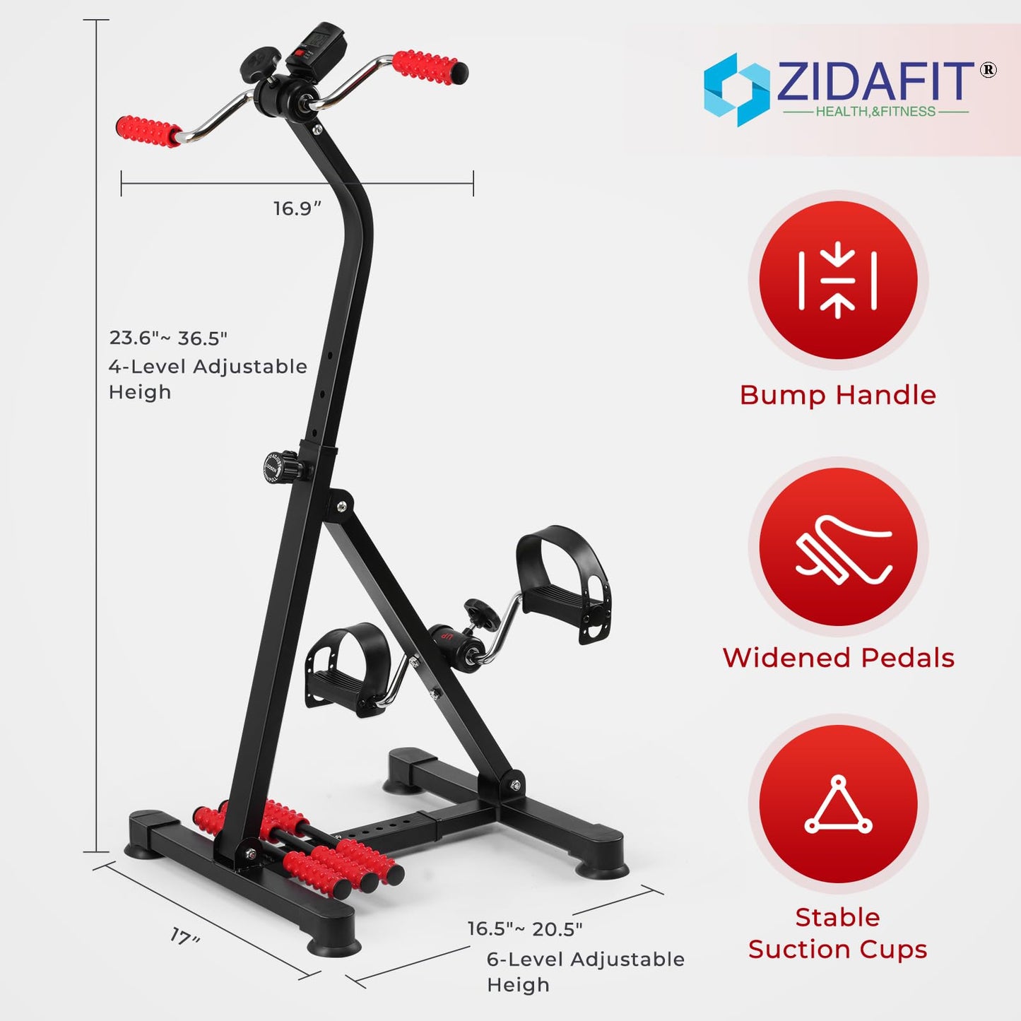 ZIDAFIT Adjustable Pedal Exerciser Bike for Seniors - Hand Arm Leg and Knee Therapy, Stroke Recovery, Portable Fitness Equipment for Total Body Workout - Great Gift for Elderly Rehab