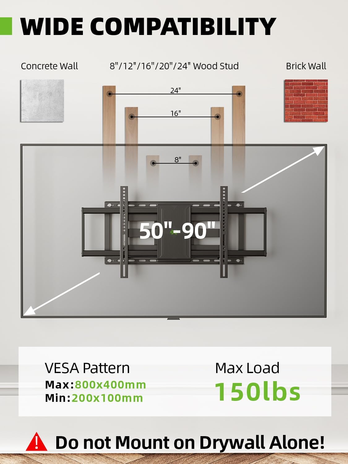 USX MOUNT Full Motion TV Wall Mount - Fits 50-90 Inch TVs Up to 150 lbs | Dual Articulating Arms & Tilt