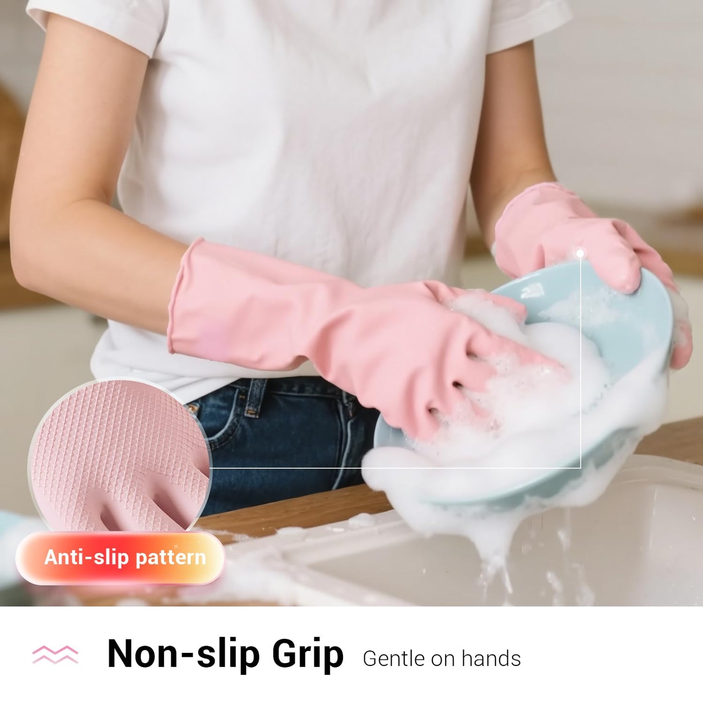 ThxToms 4 Pairs Reusable Rubber Gloves, 13" Natural Latex, 10mil Thick Heavy Duty Dishwashing & Cleaning Gloves, Non-Slip Grip, Multi-Color, Ideal for Kitchen, Bathroom, Car, & Garden Cleaning, Medium