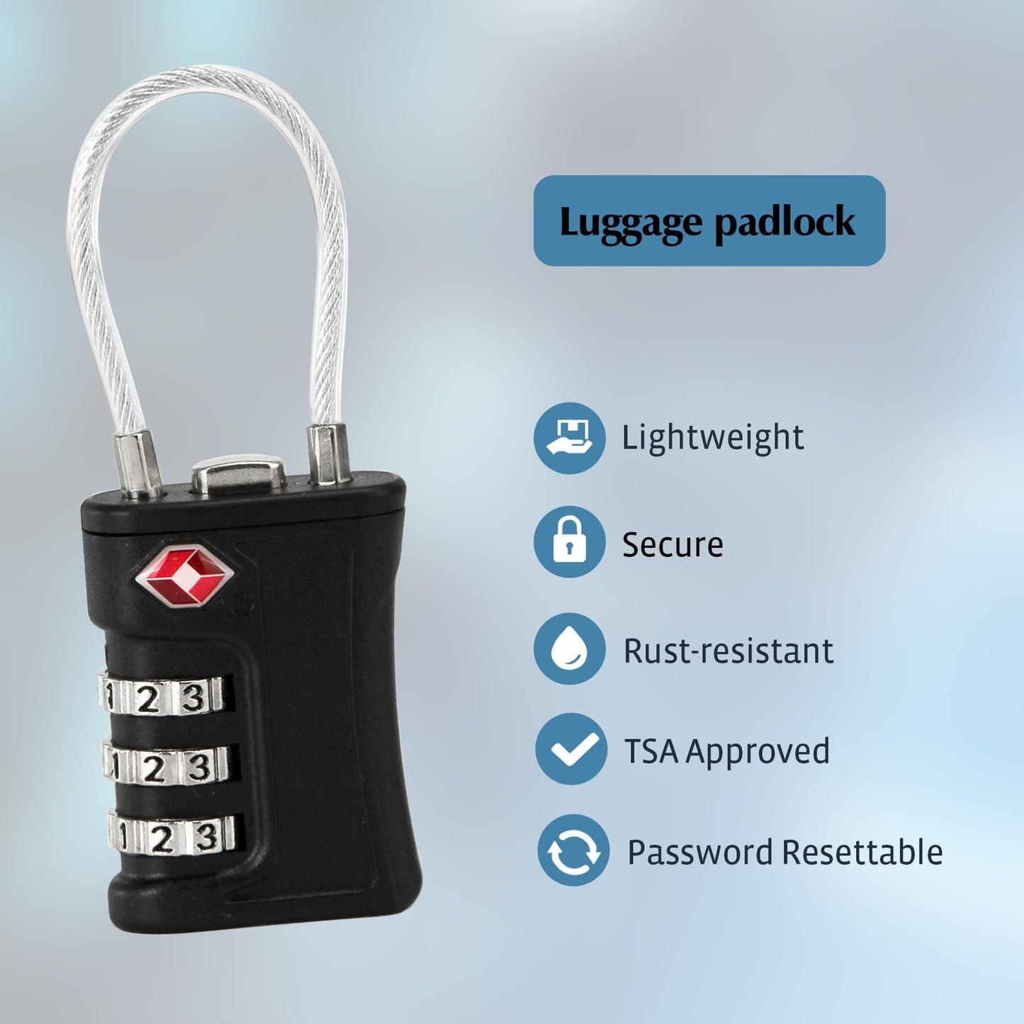 Ech.Apr 2 Pack TSA Approved Luggage Locks, 3-Digit Combination Cable Padlocks for Suitcase, Backpack, Gym Locker & Travel Bags - JY-814 Black