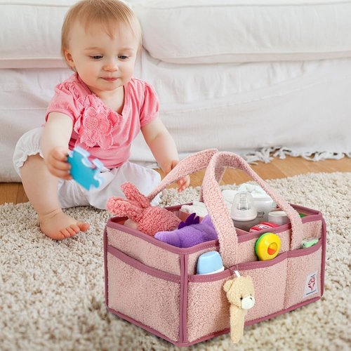 Diaper Caddy Organizer by [Brand Name] - Stylish Nursery Storage Basket for Wipes, Diapers & Toys - Large Felt Design