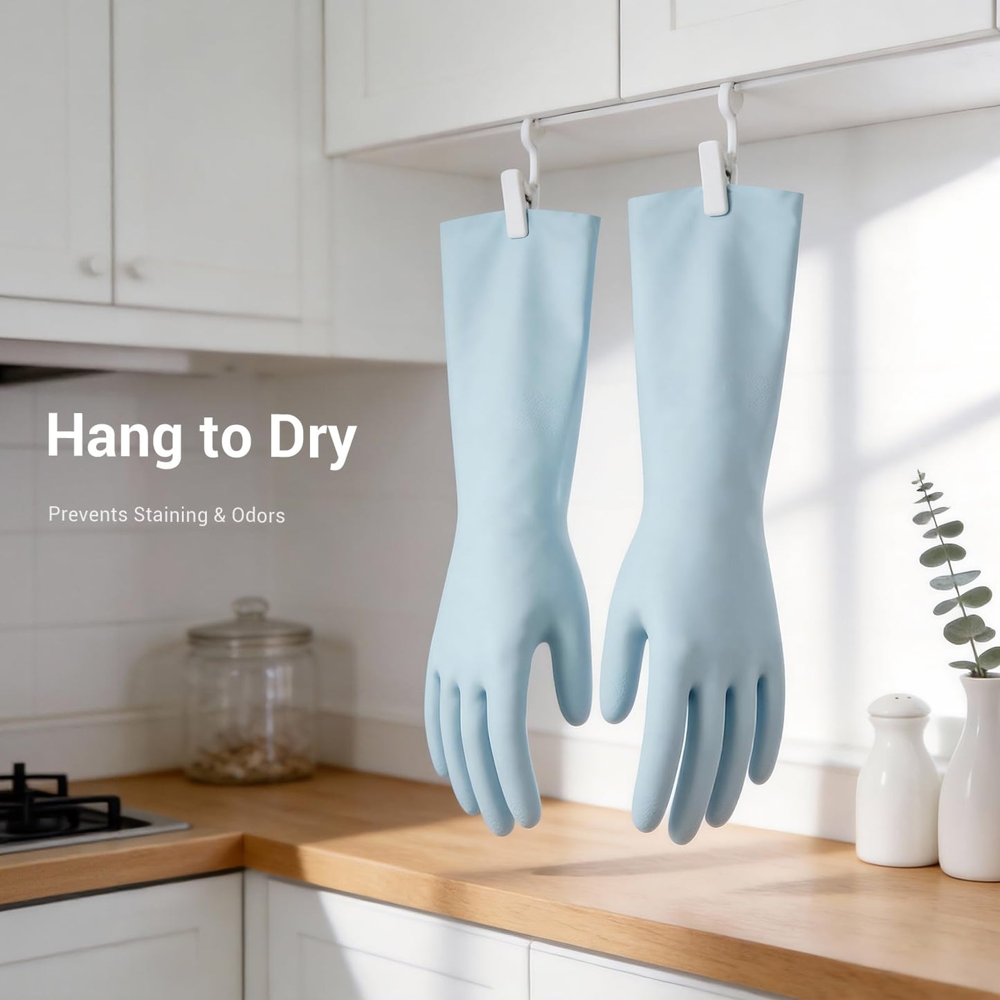 ThxToms 2 Pair Nitrile Dishwashing Cleaning Gloves, with Cotton Flocked Liner, Reusable, Skin-Friendly & Anti-Slip Design for Household & Kitchen Use, Pink&Blue, M