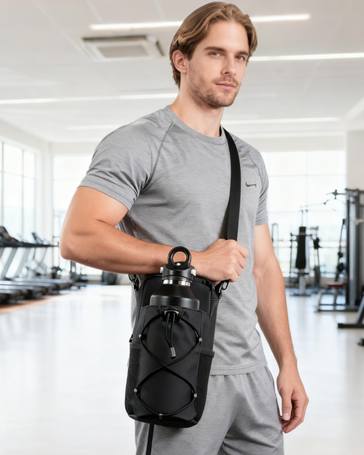 MONAHITO Magnetic Gym Bag for Men - Water Bottle Carrier Holder Bag with Shoulder Strap, 4 Built-in Magnets Gym Gifts for Men