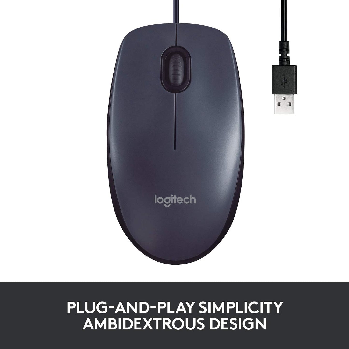 Logitech B100 USB Wired Mouse - Ambidextrous Black Design