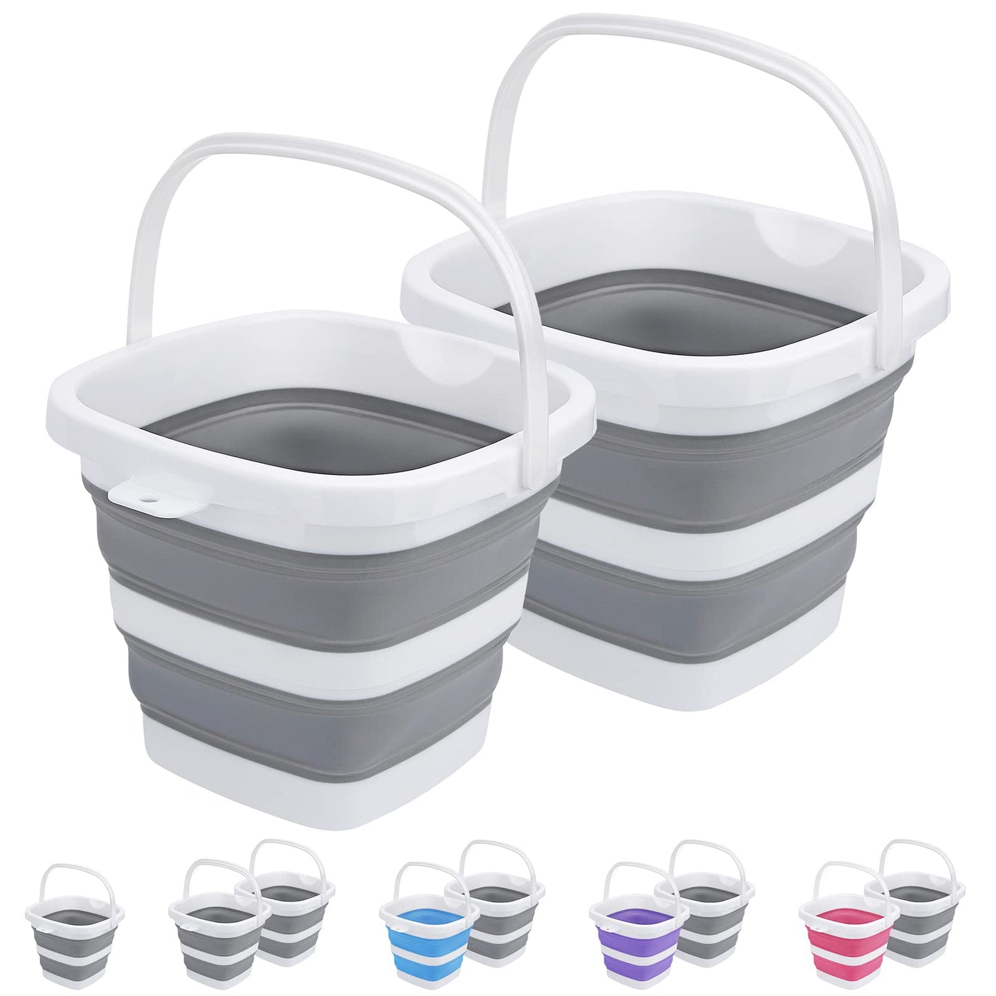 2 Pack Collapsible Buckets 5L 1.3Gallon Small Cleaning Bucket for Household Portable Plastic Bucket Outdoor Car Washing Tub Foldable Camping Beach Sand Water Pot Pail Space Saving Square Grey