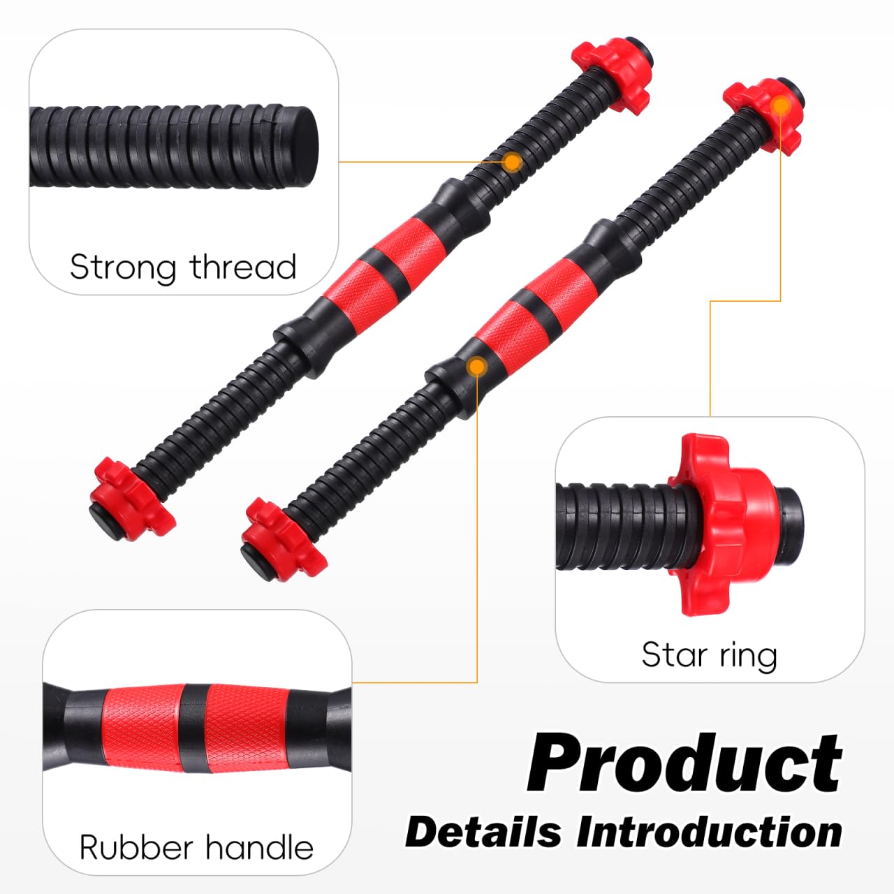 Garneck 16.5inch Threaded Dumbbell Handles,2pcs Adjustable Dumbbell Bar Handles with 4pcs 1inch Spin- Collars for Sport Workout (40cm)