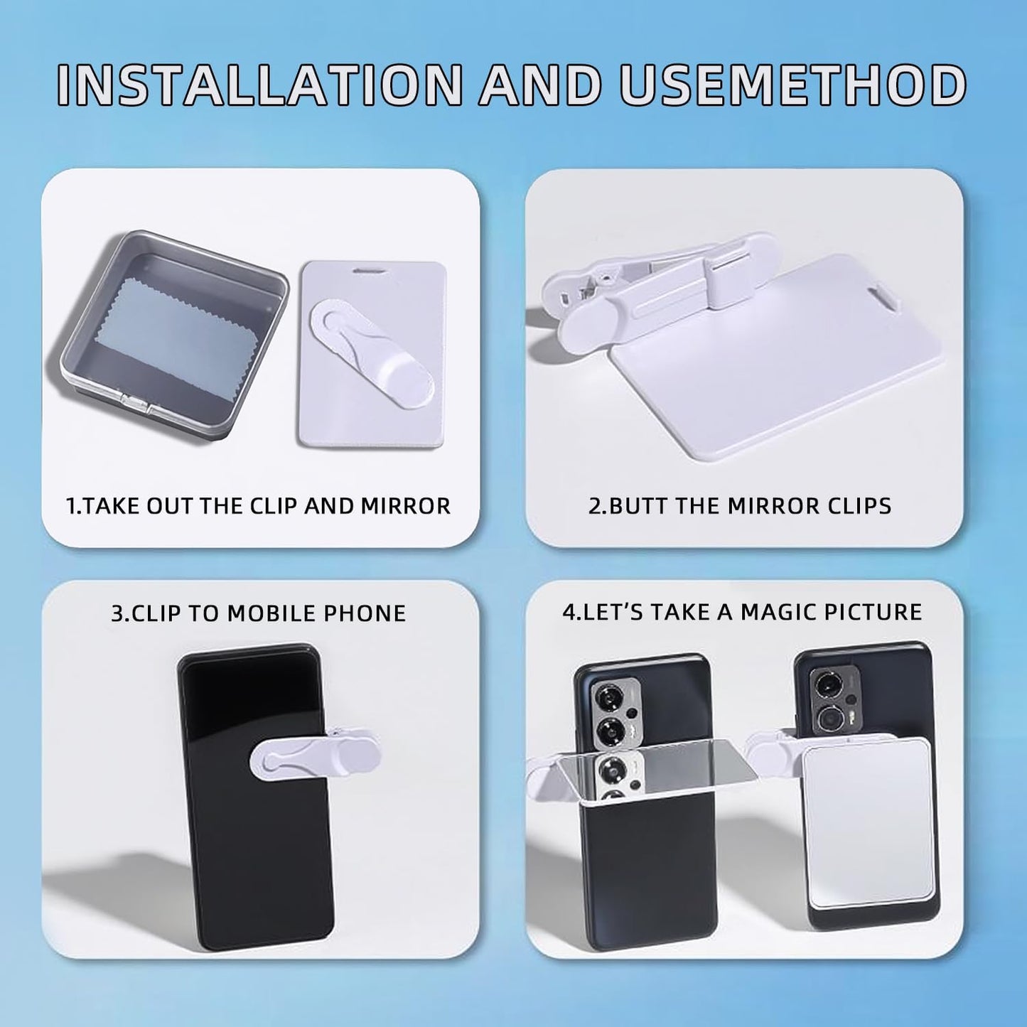 2-in-1 Sky Mirror Reflection Selfie Clip Kit Mirror & Reflection Filter Compatible with iPhone/Android Rear Camera
