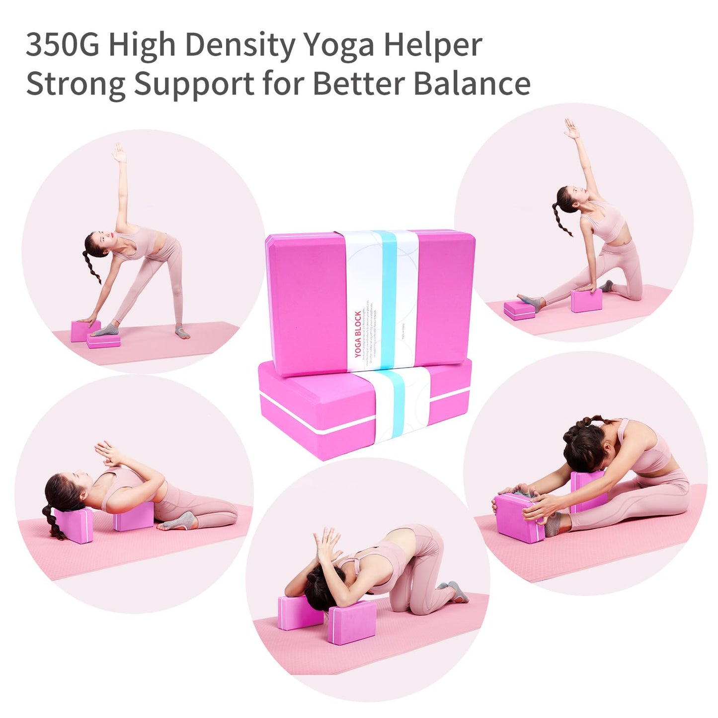 Yoga Blocks Set of 2 with 12 Loop Stretch Band and Carry Bag, Heavier High Density EVA Foam Yoga Blocks for Yoga, Pilates, Stretching, Flexibility Training, Ballet Warm Up, Dance and Home Workouts Set