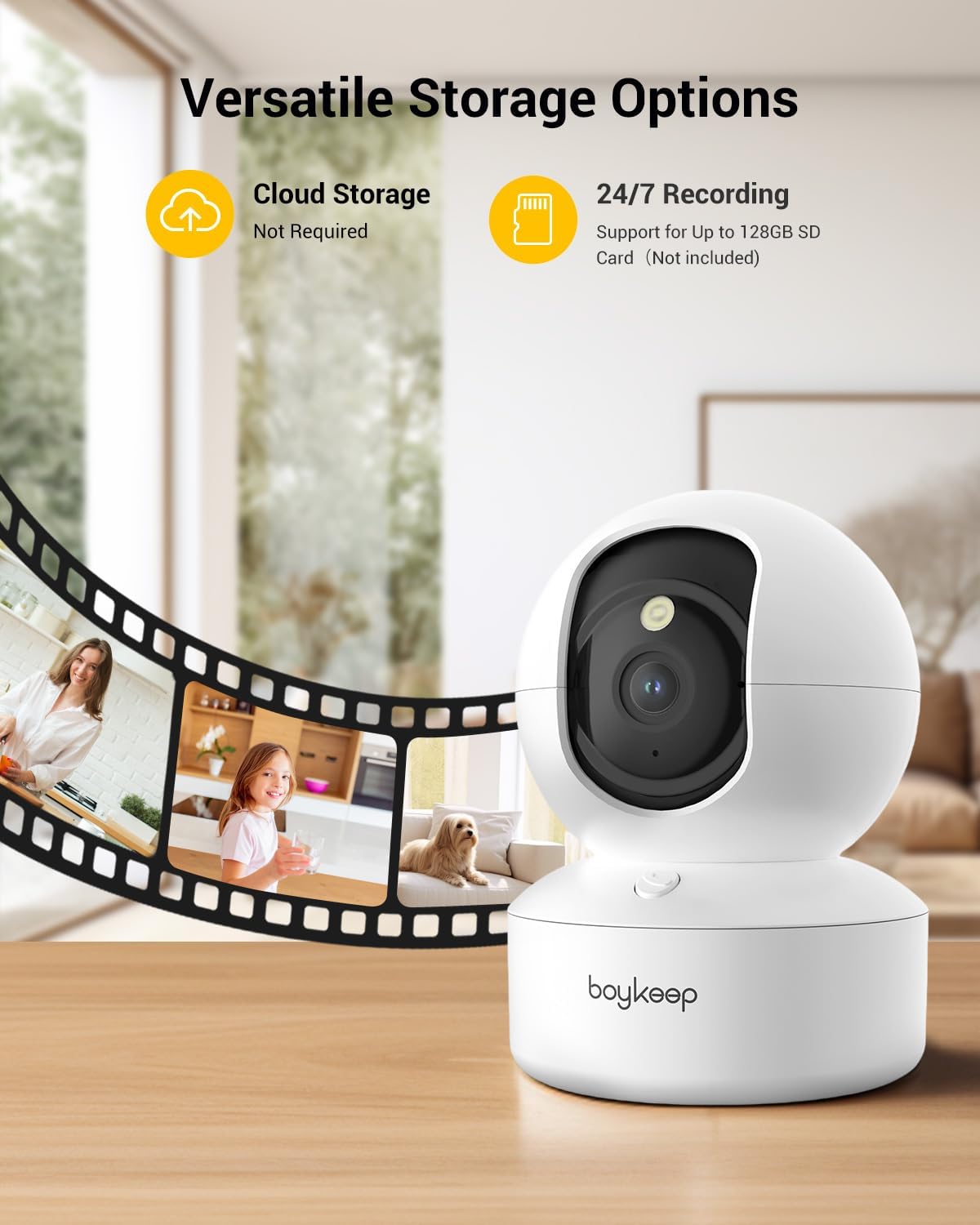 BoyKeep 2K 5G/2.4GHz 360 2-Way (White-2 Pack) Pet Camera, Indoor Security Camera, WiFi Cameras for Baby Dog with Phone