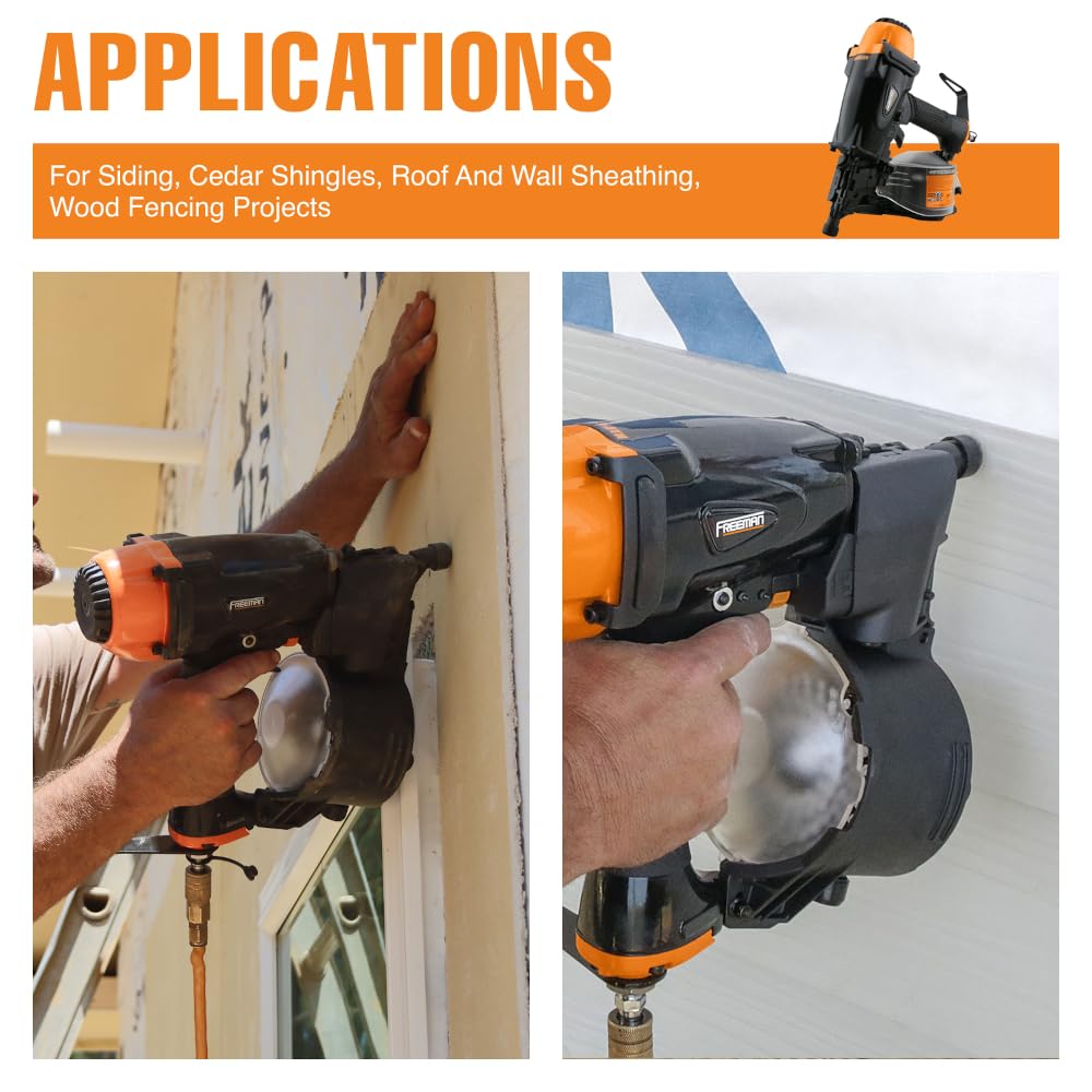 Freeman Pneumatic 15 Degree 2-1/2" Coil Siding Nailer with Adjustable Metal Belt Hook | PCN65