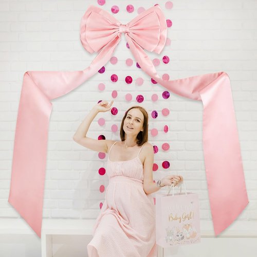 LncBoc Large Bow Wedding/Party Decoration: Giant Satin Decorative Bows for Arch Wall, Bow Themed Room Decor for Bridal Wedding/Engagement/Party/Birthday/Baby Shower(Pink)