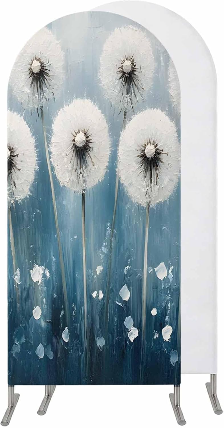 Jnbasdffb 7.2 Spring Floral Wedding Arch Cover, Stretchy Spandex Arch Backdrop Stand Covers FT, Whit Blue Oil Painting