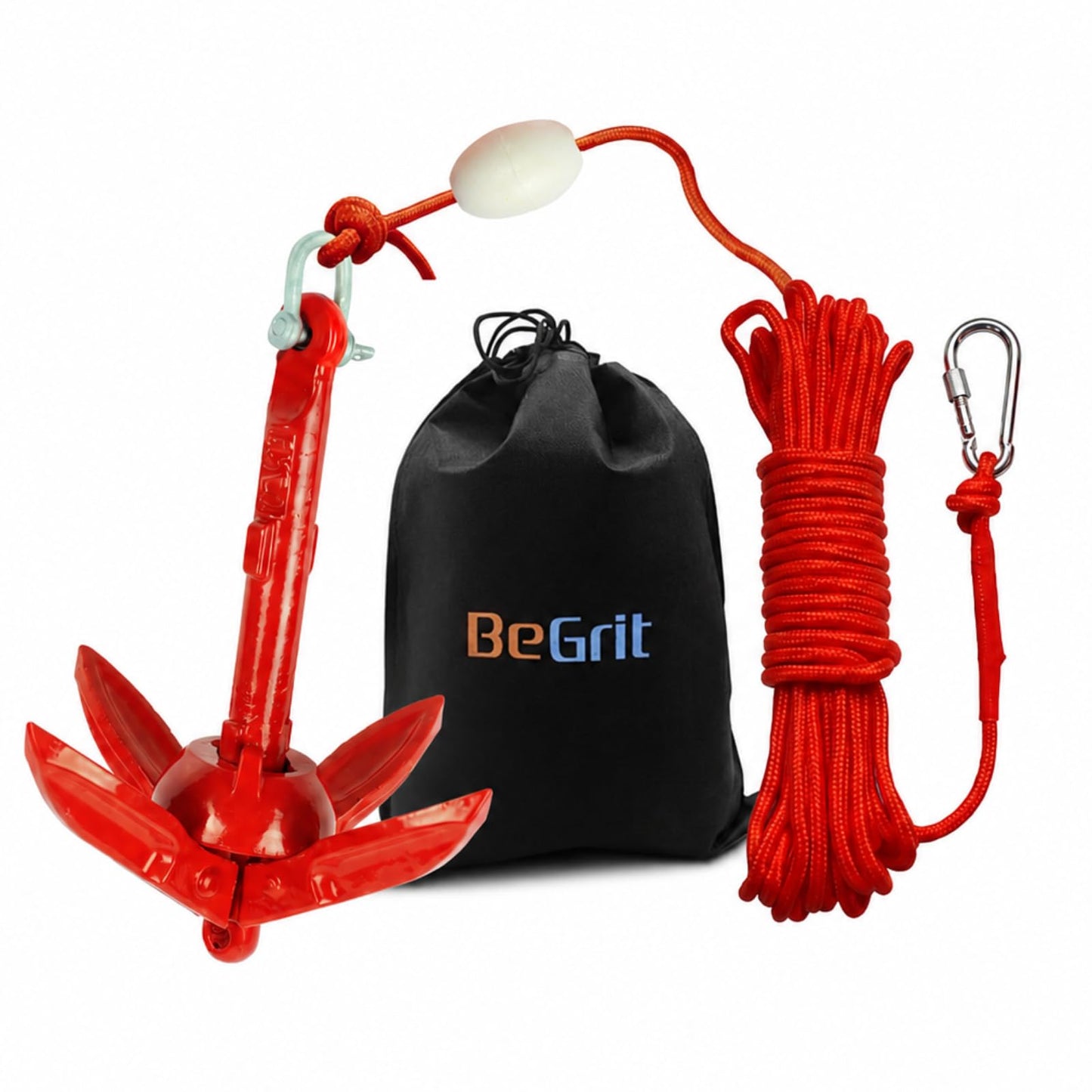 BeGrit Kayak Anchor 1.5lb Small Boat Anchor Folding Marine Anchor for Fishing,Kayak,Paddle Board,Canoe,Jet Ski, with 32.8 ft Anchor Tow Rope Carrying Bag (Red)