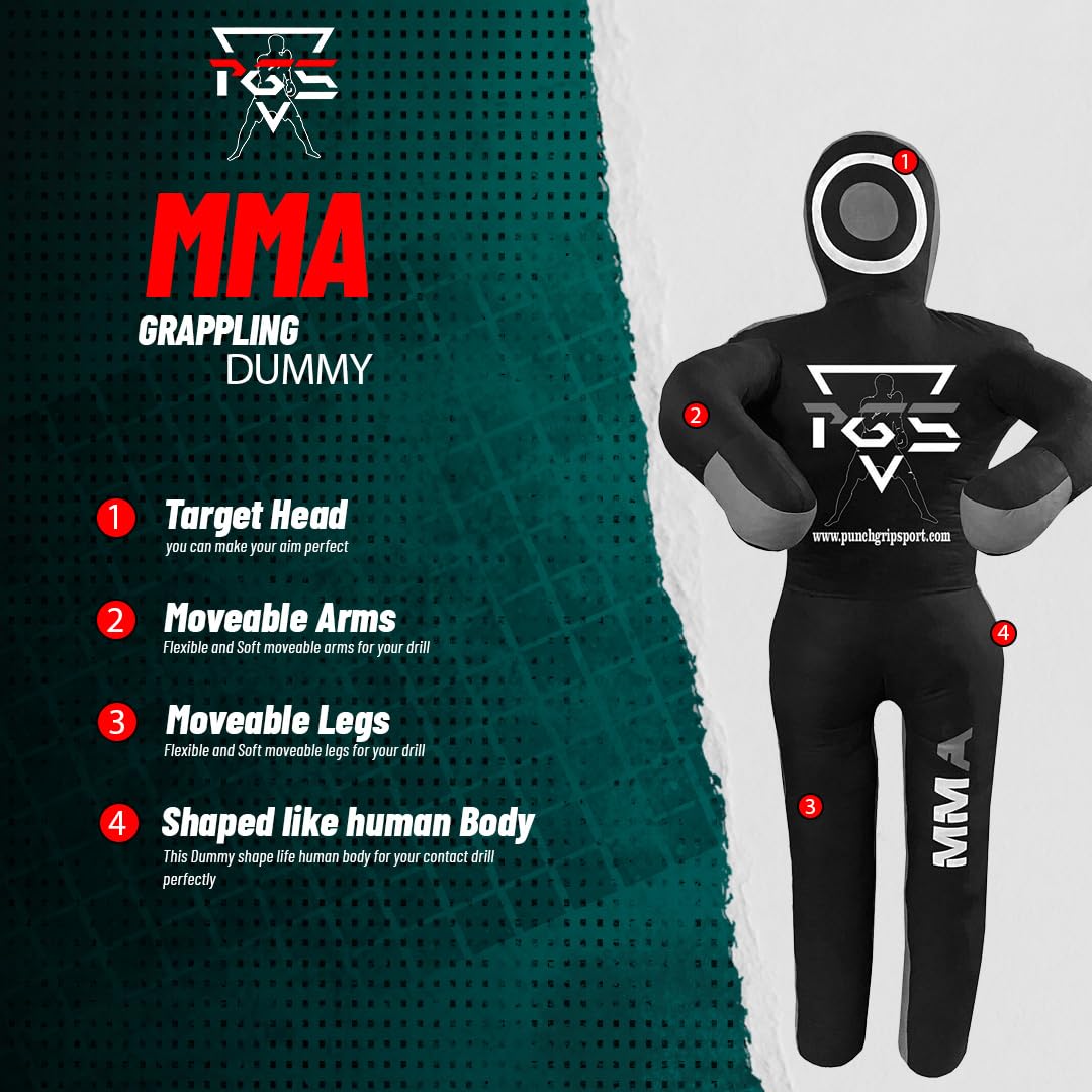 MMA Grappling Dummy Brazilian JIU Jitsu BJJ Punching Bag for Self Defense Wrestling Judo Karate Boxing Throwing Submission Standing Position - UNFILLED (Black Grey, 6FT / 70")