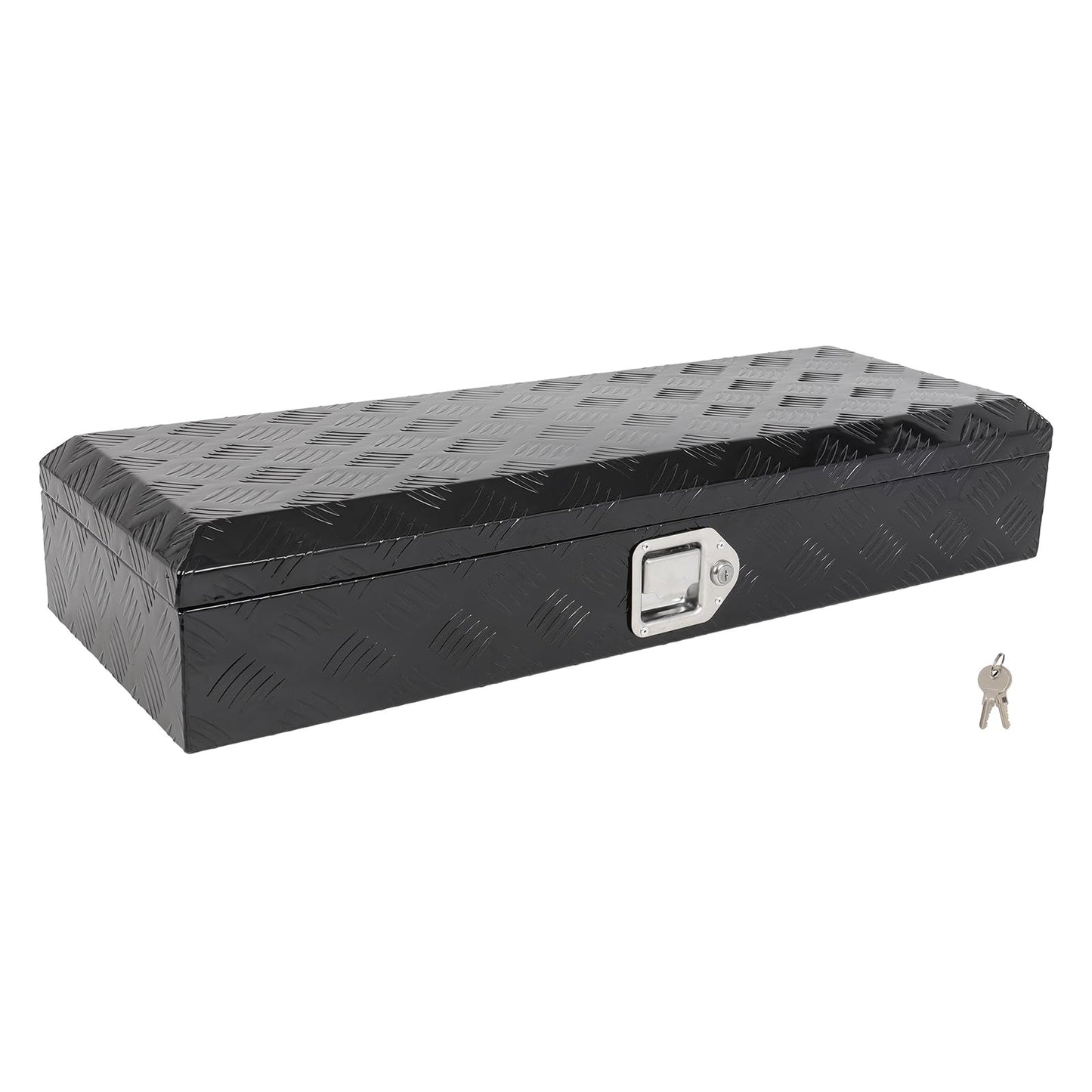 SCITOO 34" Aluminum Diamond Plate Truck Bed Tool Box,Heavy Duty Crossover Storage for Most Full Size Pickups,Lockable Weatherproof Chest,Fits 35 Inch Truck Beds,Easy Access to Load and Unload
