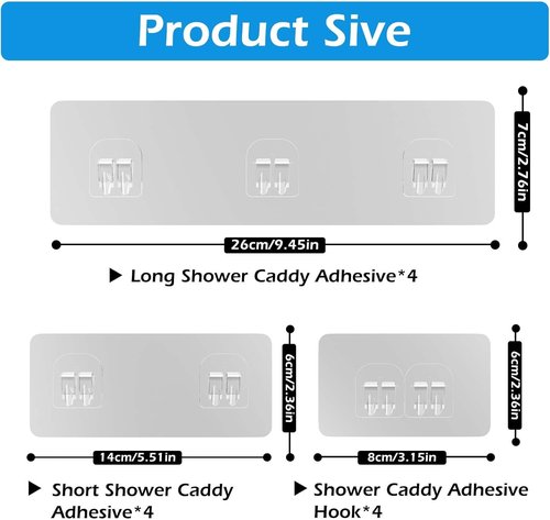 Lsnisni Shower Caddy Adhesive Replacement - 12 Pack Waterproof Hooks for Bathroom & Kitchen Racks
