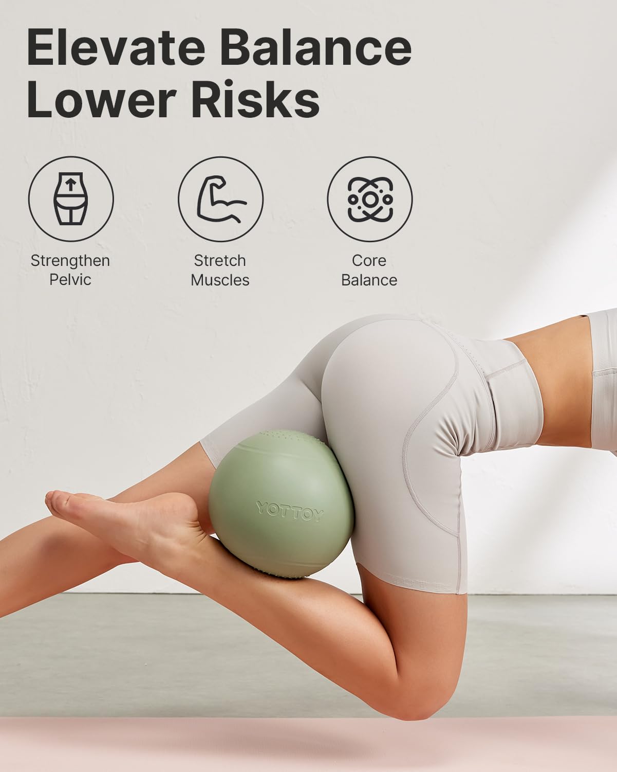 YOTTOY Small Exercise Ball，9-inch Pilates Ball with Anti-Burst Technology for Stability, Ideal for Yoga, Pilates, Physical Therapy & Home Workouts (Green)