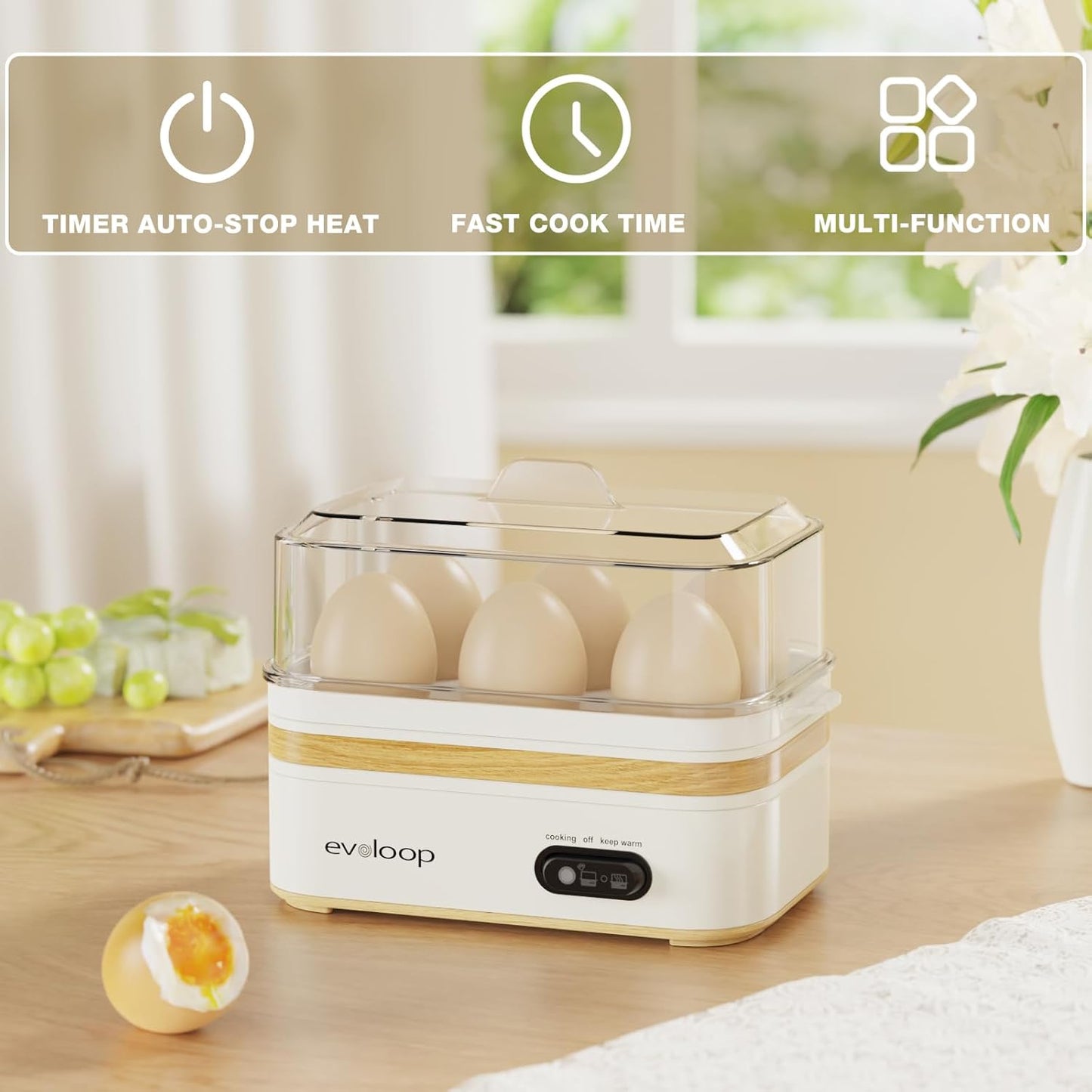Rapid Egg Cooker - Electric 6 Egg Capacity for Soft, Medium, Hard Boiled & Poached Eggs | BPA-Free White