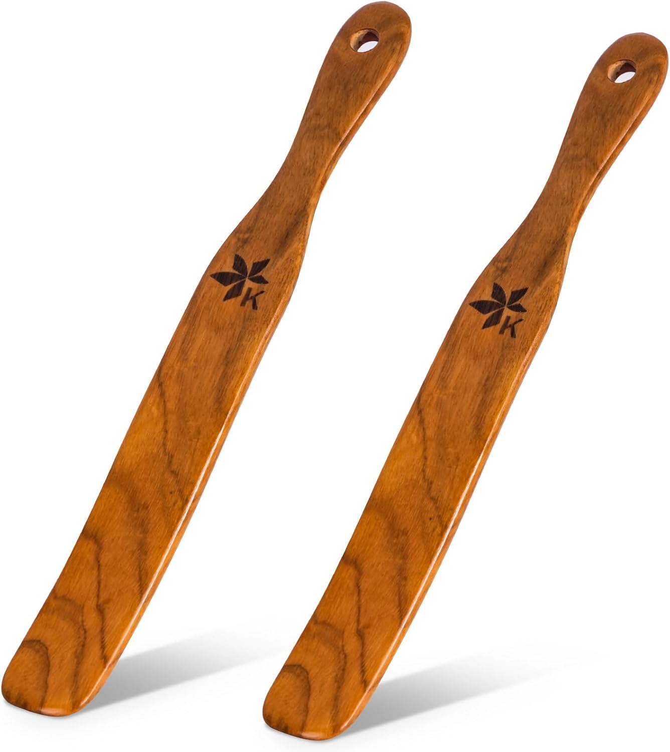 Skiennix 2 Pack Spurtle Set - Danish Dough Whisk & Jar Spatula in Solid Teak Wood for Bread Making