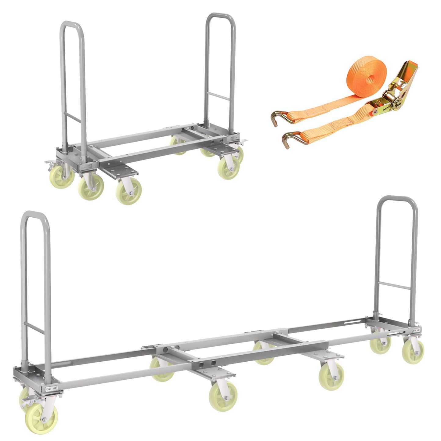 Heavy Duty Furniture Moving Dolly Cart, 1322 LBS High Capacity 8-Wheel Extendable Hand Truck, 42.5-94.5 Inch Adjustable Industrial Platform Cart with 6M Strap for Warehouse Large Appliance Bulk Goods